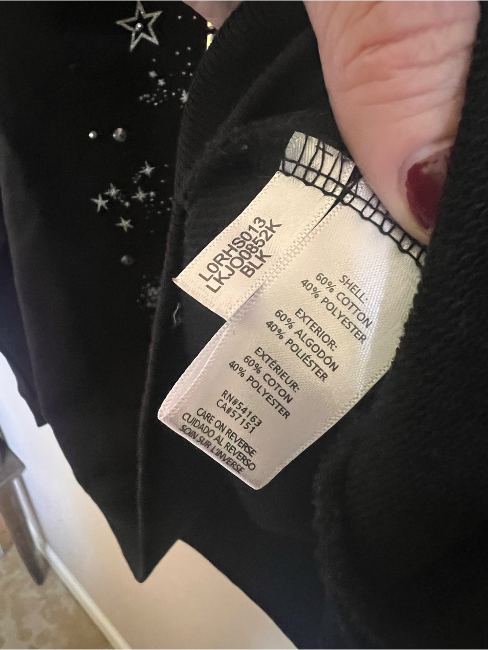 Karl Lagerfeld Paris Embellished Rhinestone Graphic Sweatshirt Black Large Glam - Picture 6 of 13